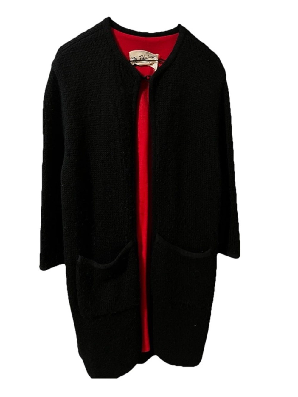 Vintage beautiful 50s 60s Mr Blackwell Black Knit swing Coat With Red Lining.